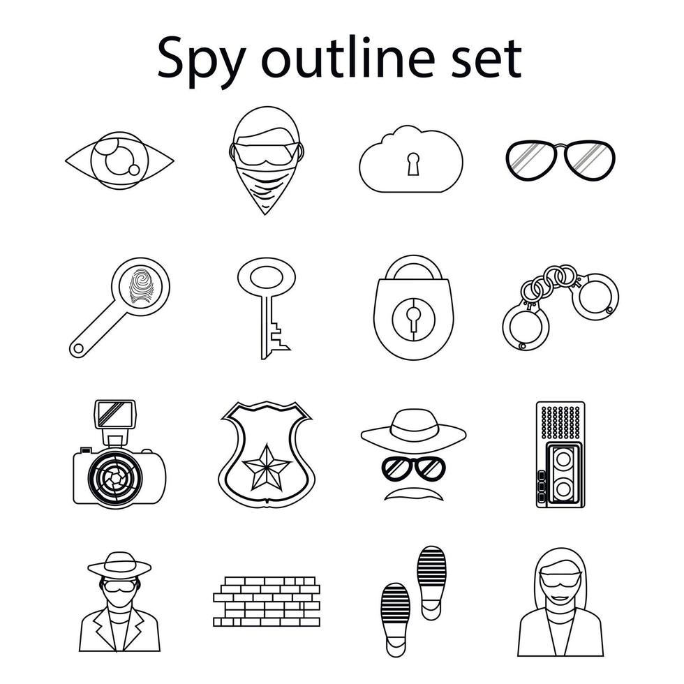 icônes d'espionnage définies dans le style de contour vecteur