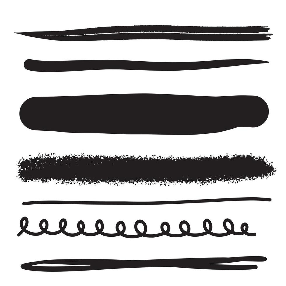 ensemble de artistique stylo brosses. main tiré grunge coups. griffonnage lignes, divers séparateurs pour la toile des sites. vecteur illustration