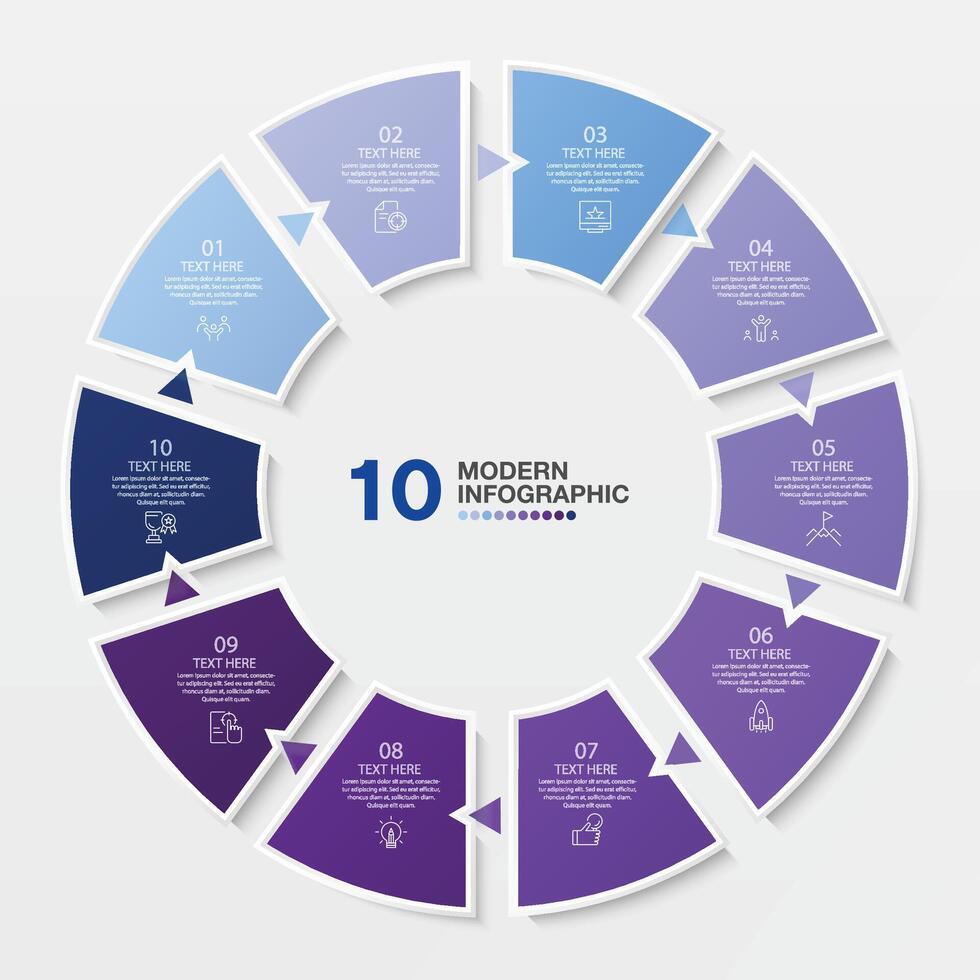 bleu Ton cercle infographie avec dix pas, processus ou options. vecteur