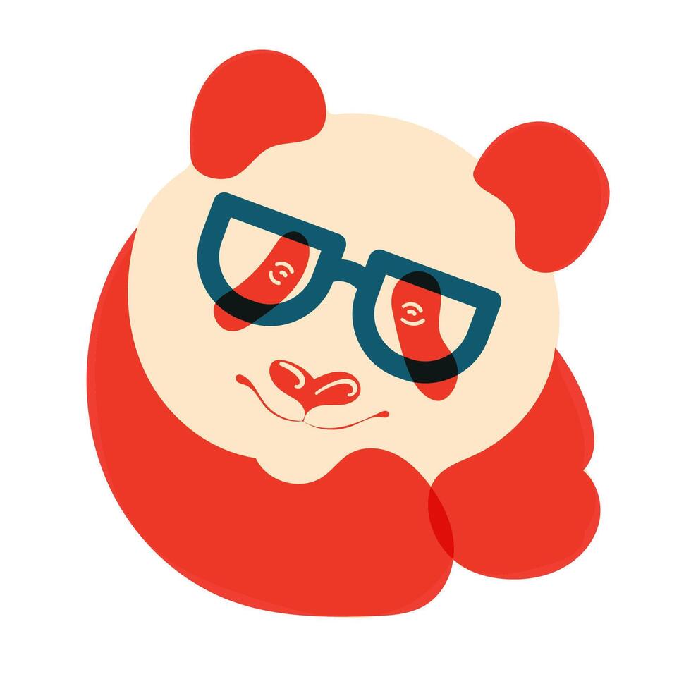 Panda dans lunettes. avatar, badge, affiche, logo modèles, imprimer. vecteur illustration dans une minimaliste style avec ris impression effet. plat dessin animé style