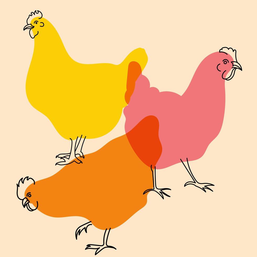 coloré, fantaisie poulet. avatar, badge, affiche, logo modèles, imprimer. vecteur illustration avec ris impression effet dans plat dessin animé style