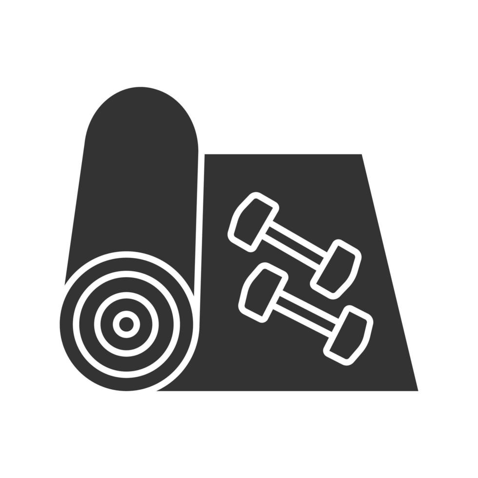 tapis d'entraînement avec icône glyphe d'haltères vecteur
