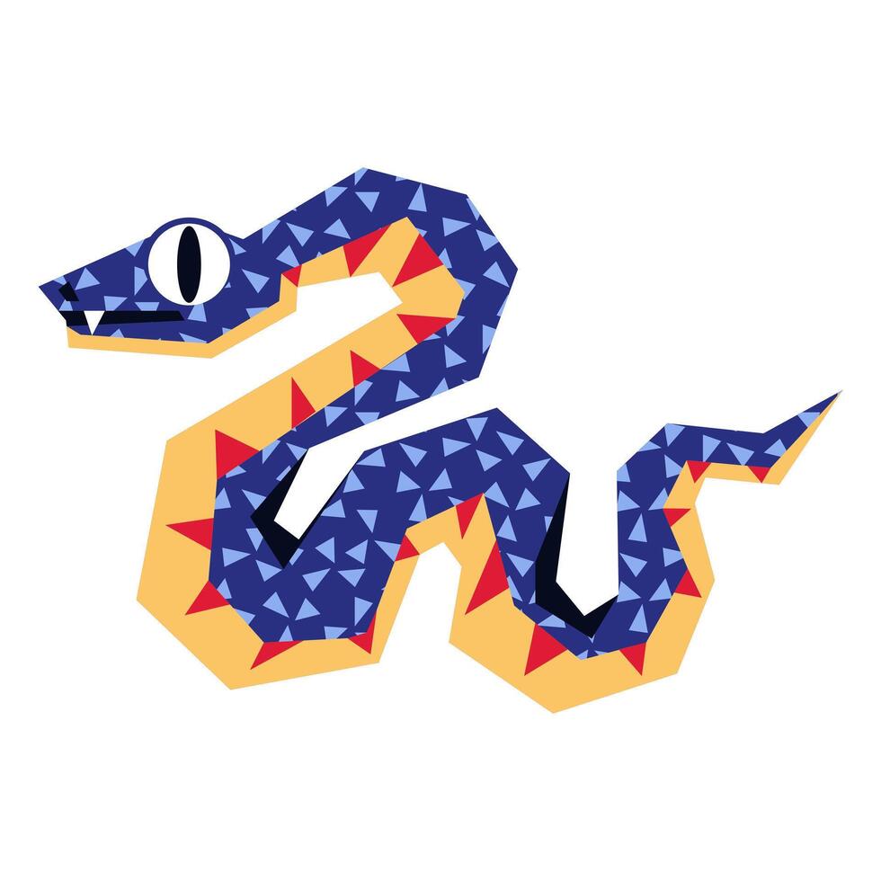 serpents 2025 est bleu et géométrique rampant de côté dans le texture. le isolé sinueux serpent est grand. plat style moderne vecteur illustration. le animal de 2025 avec gros yeux sur une blanc Contexte