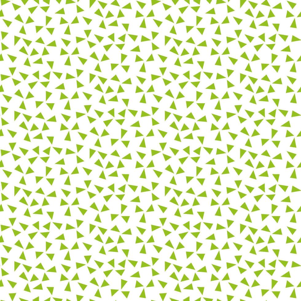 abstrait géométrie modèle Triangles sont vert dans chaos. le triangulaire forme de petit Les figures sont dirigé dans différent directions sur une blanc Contexte. Facile le chaos dans une sans couture texture vecteur