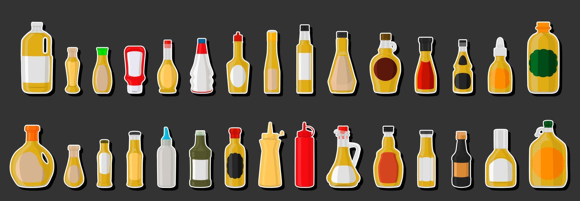 illustration sur le thème grand kit bouteilles en verre variées remplies de sauce liquide curry vecteur