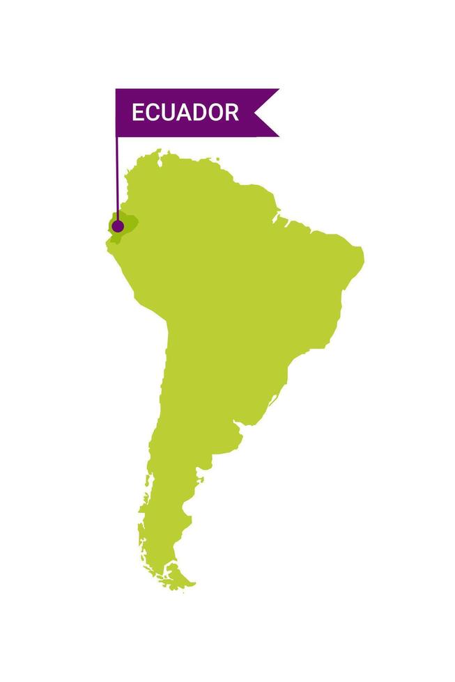 équateur sur un Sud Amérique s carte avec mot équateur sur une en forme de drapeau marqueur. vecteur isolé sur blanc Contexte.
