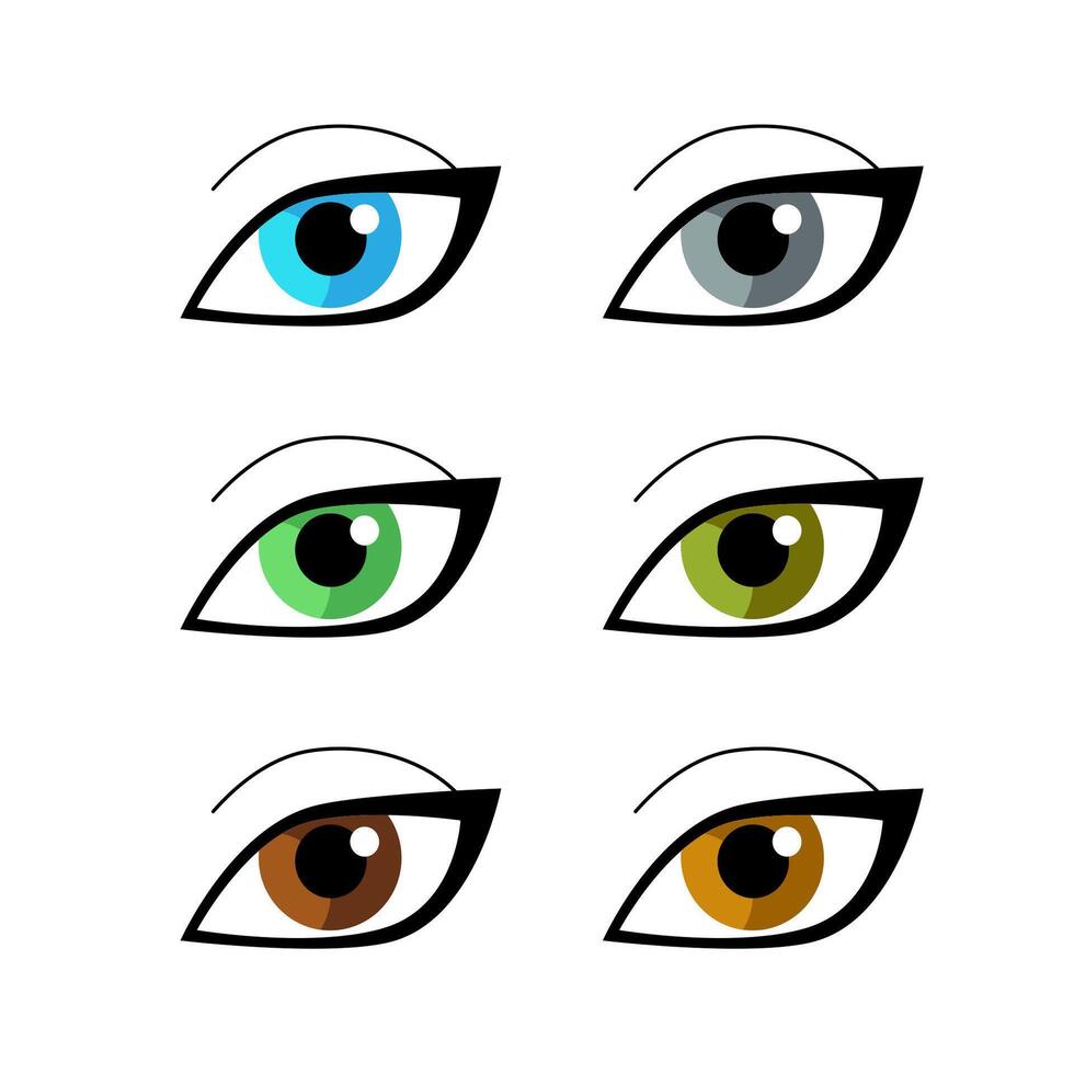 ensemble de femme yeux de différent couleurs. la diversité de Naturel couleurs de Humain yeux. vecteur graphique illustration isolé sur blanc Contexte.