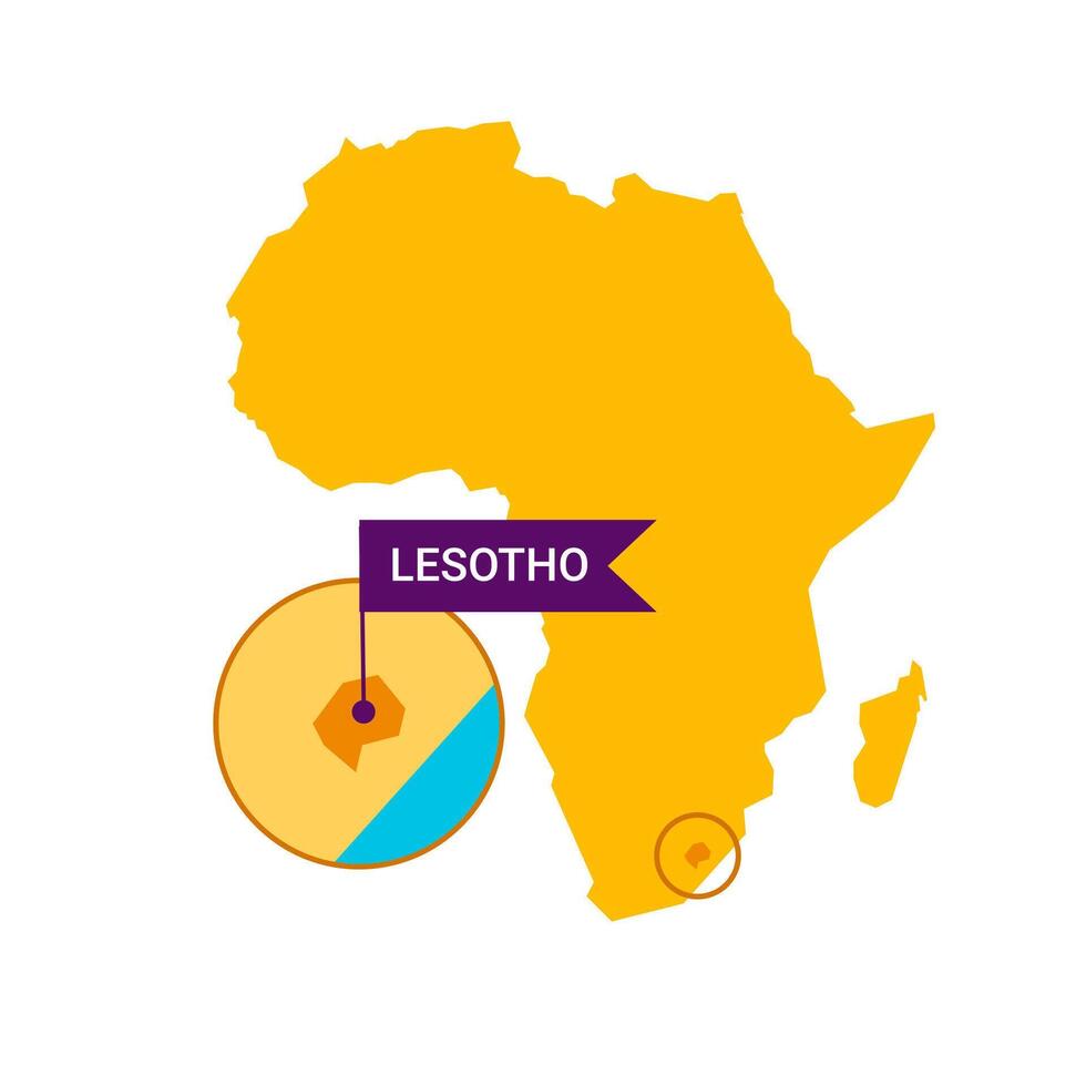 Lesotho sur un Afrique s carte avec mot Lesotho sur une en forme de drapeau marqueur. vecteur isolé sur blanc Contexte.