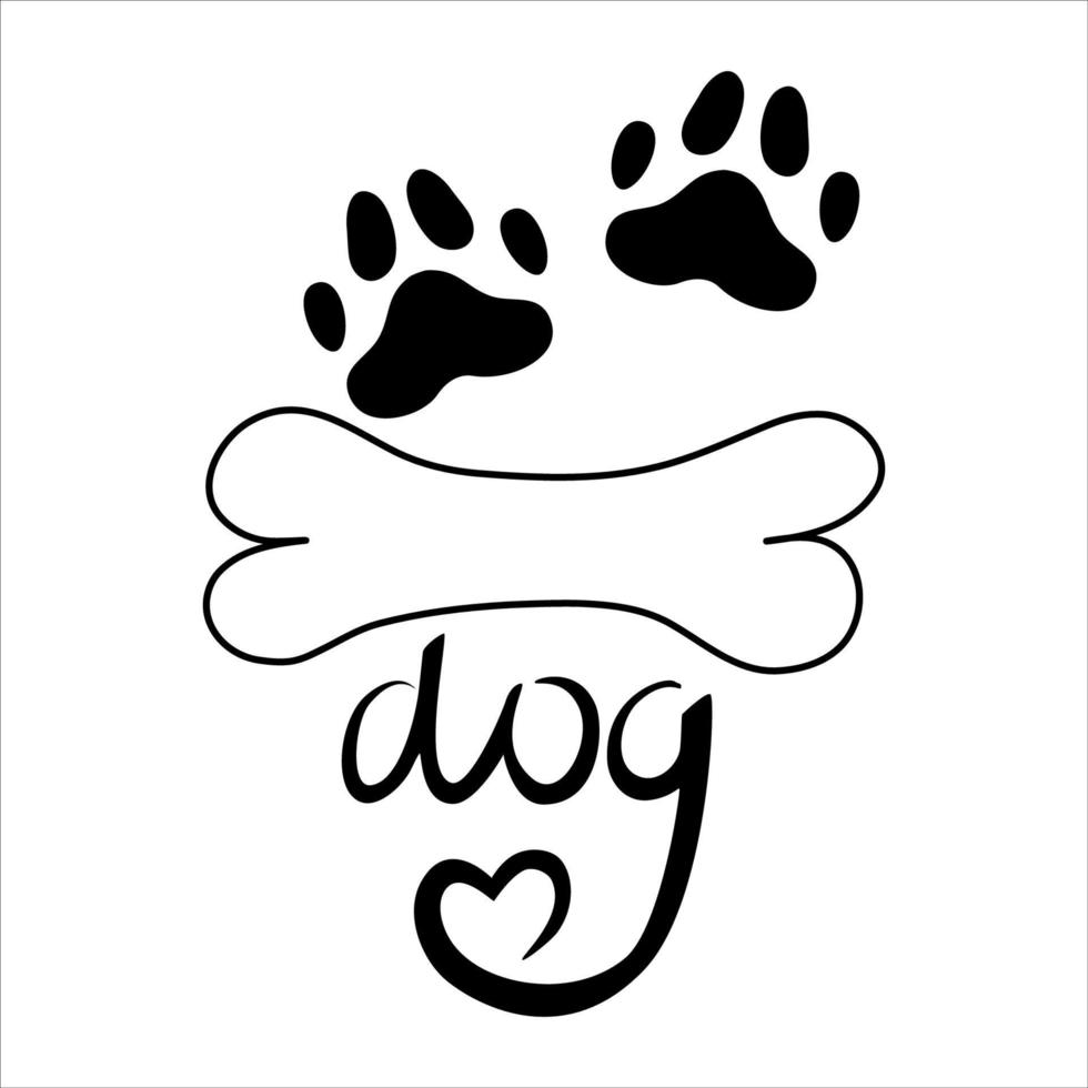 une patte de chien avec un coeur noir est isolée sur fond blanc. illustration vectorielle dans le style doodle. patte d'un animal, un chiot avec le chien d'inscription vecteur