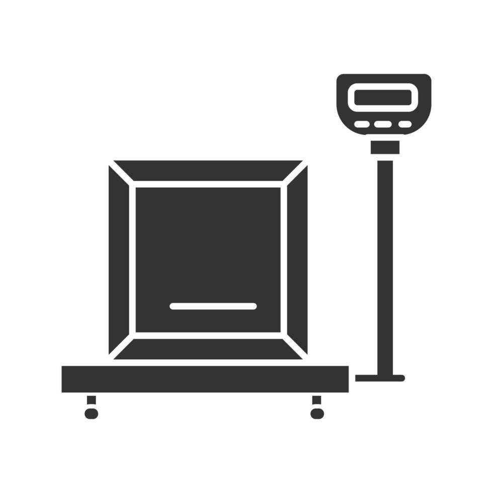 icône de glyphe d'échelles de parcelle. pesage de la cargaison. symbole de silhouette. espace négatif. illustration vectorielle isolée vecteur