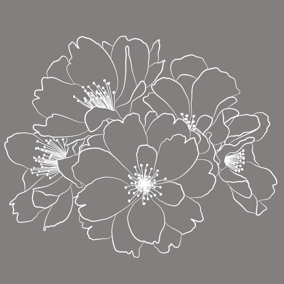 Cerise fleurs blanc ligne art vecteur