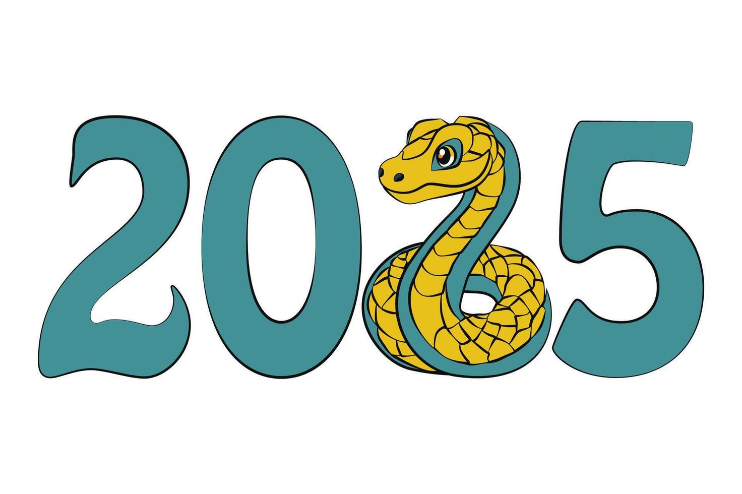 le 2025 année de le serpent. nombre 2025 pour calendrier. dessin animé salutation carte. vecteur