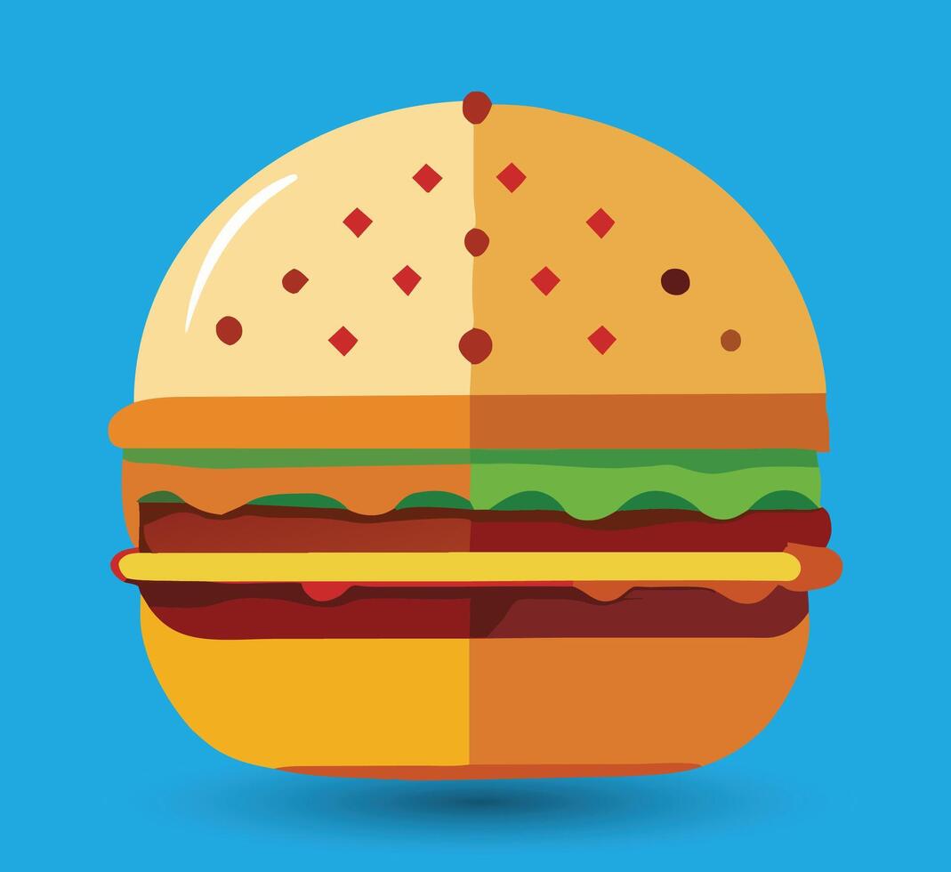 main tiré Burger vecteur illustration. Burger avec juteux bœuf.