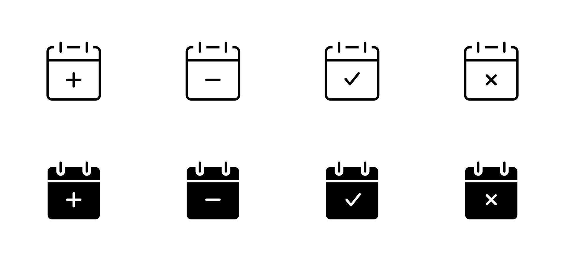 calendrier ordre du jour Icônes. Date ajouter retirer vérifier icône. modifiable accident vasculaire cérébral. vecteur illustration.