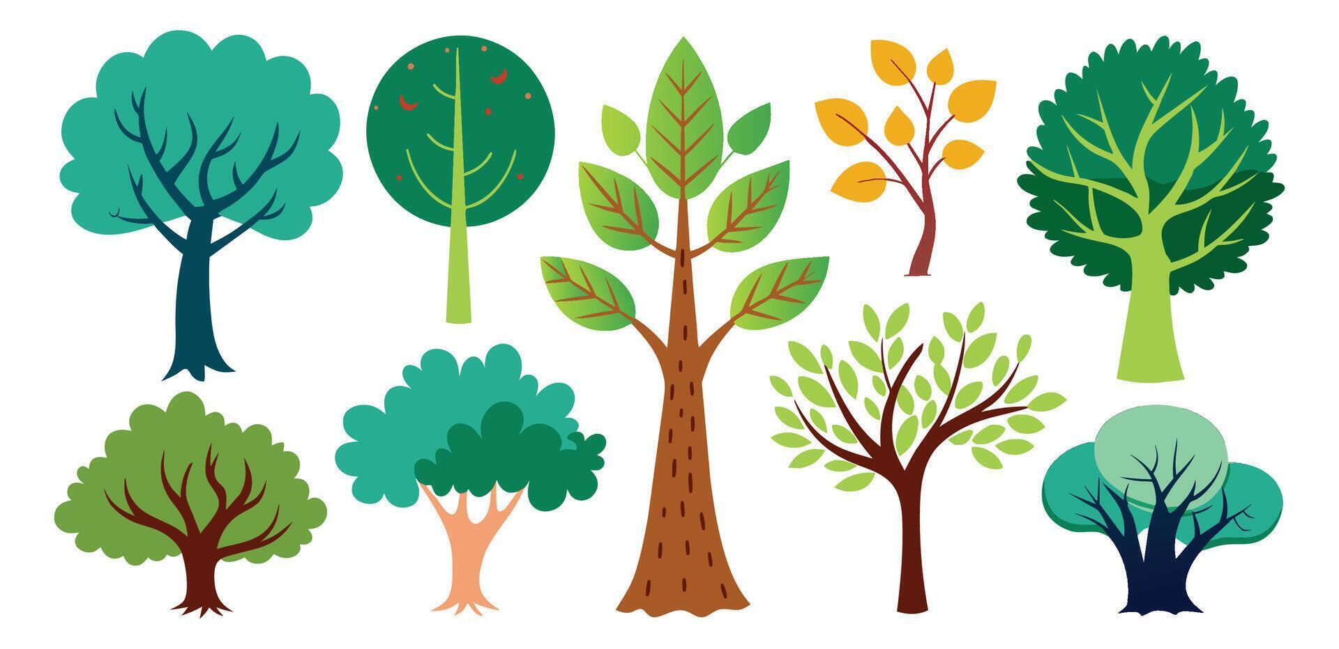 dessiné à la main des arbres collection ensemble, illustration vecteur pour infographie ou autre les usages