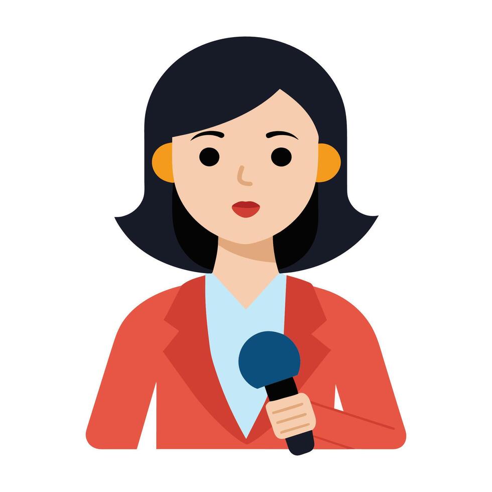 clipart Caractéristiques une professionnel femme journaliste en portant une microphone vecteur