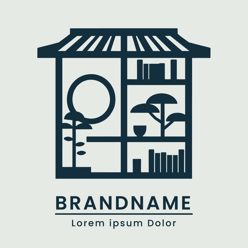 bibliothèque logo avec empiler de livres thème Japon et classique moderne Couleur vecteur