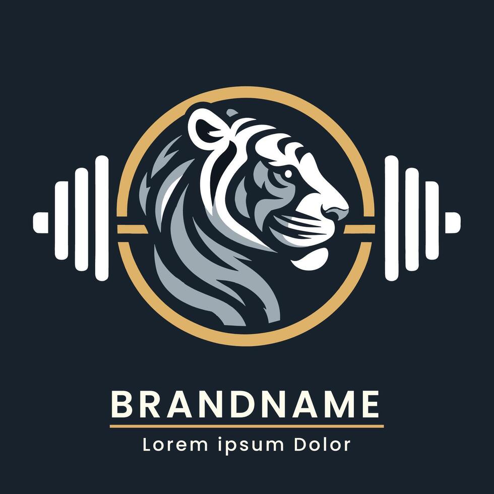 tigre tête logo avec haltère pour Gym l'image de marque emblème moderne vecteur
