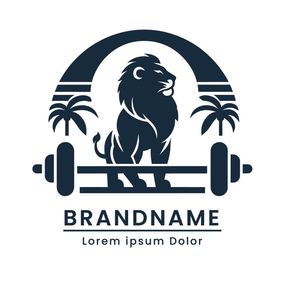 plage aptitude logo avec haltère et Lion Gym l'image de marque emblème moderne vecteur