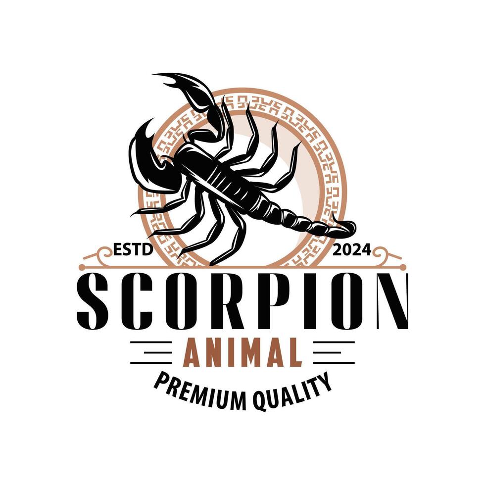 Scorpion logo identité conception ancien rétro Facile noir silhouette modèle toxique forêt animal vecteur