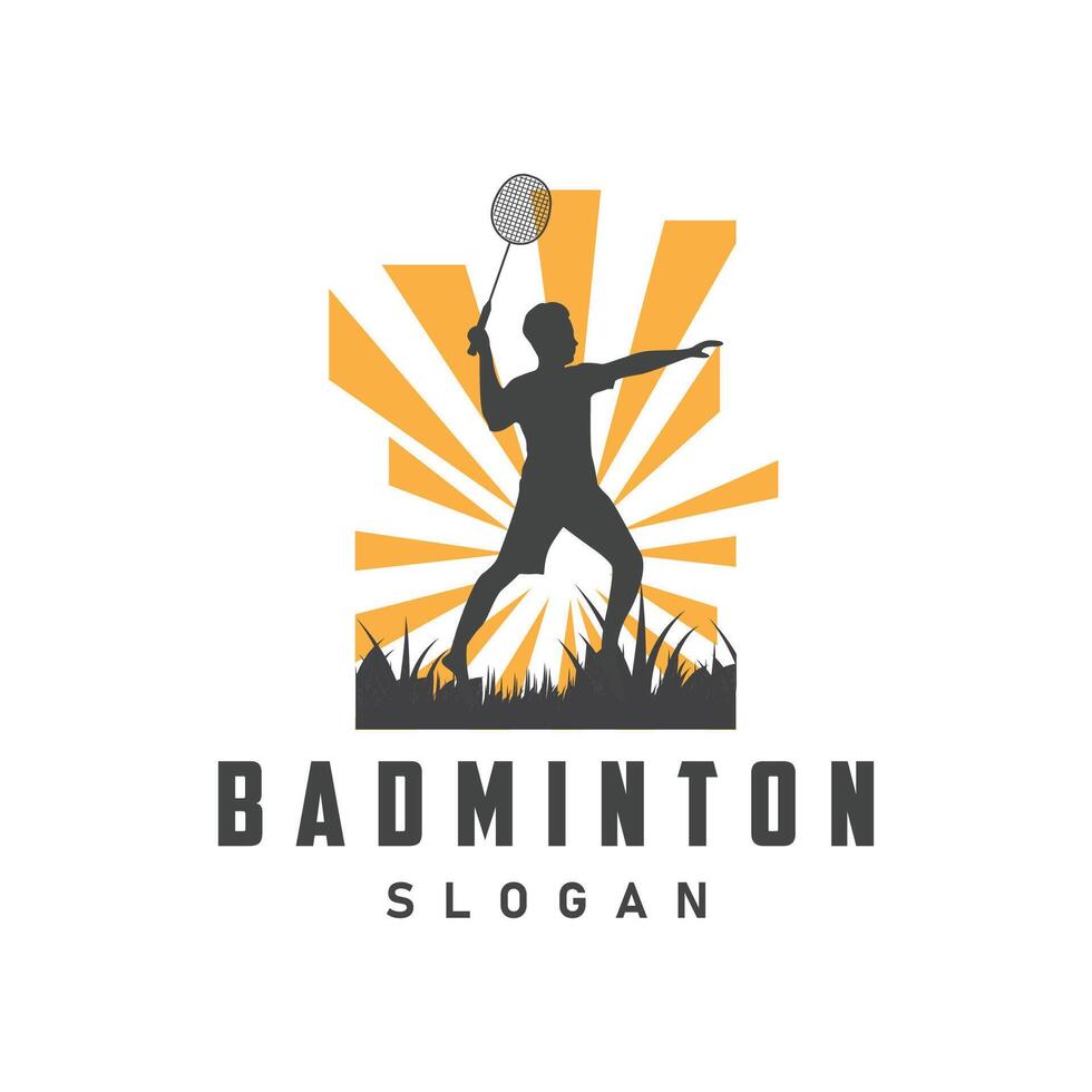 badminton logo vecteur noir silhouette badminton sport joueur ancien minimaliste raquette et volant conception illustration modèle