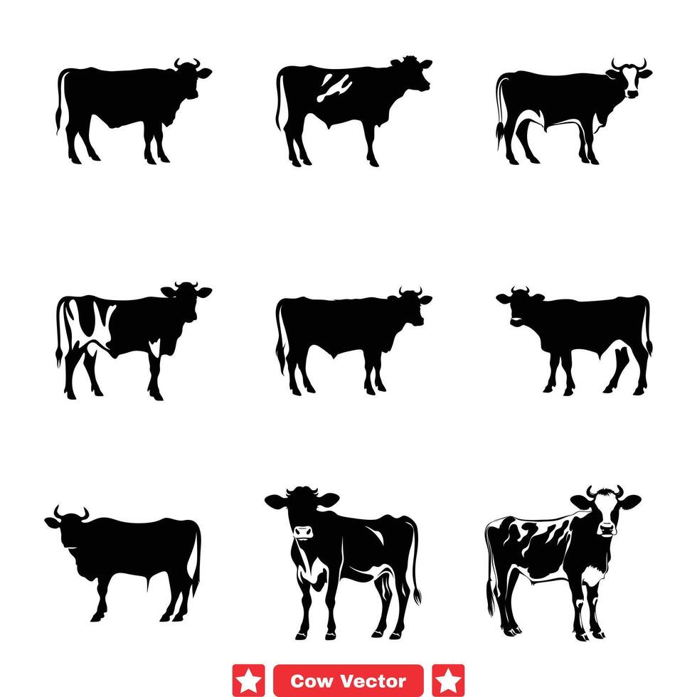 bétail Royaume diverse vache silhouettes pour ferme décor et agricole présentations vecteur