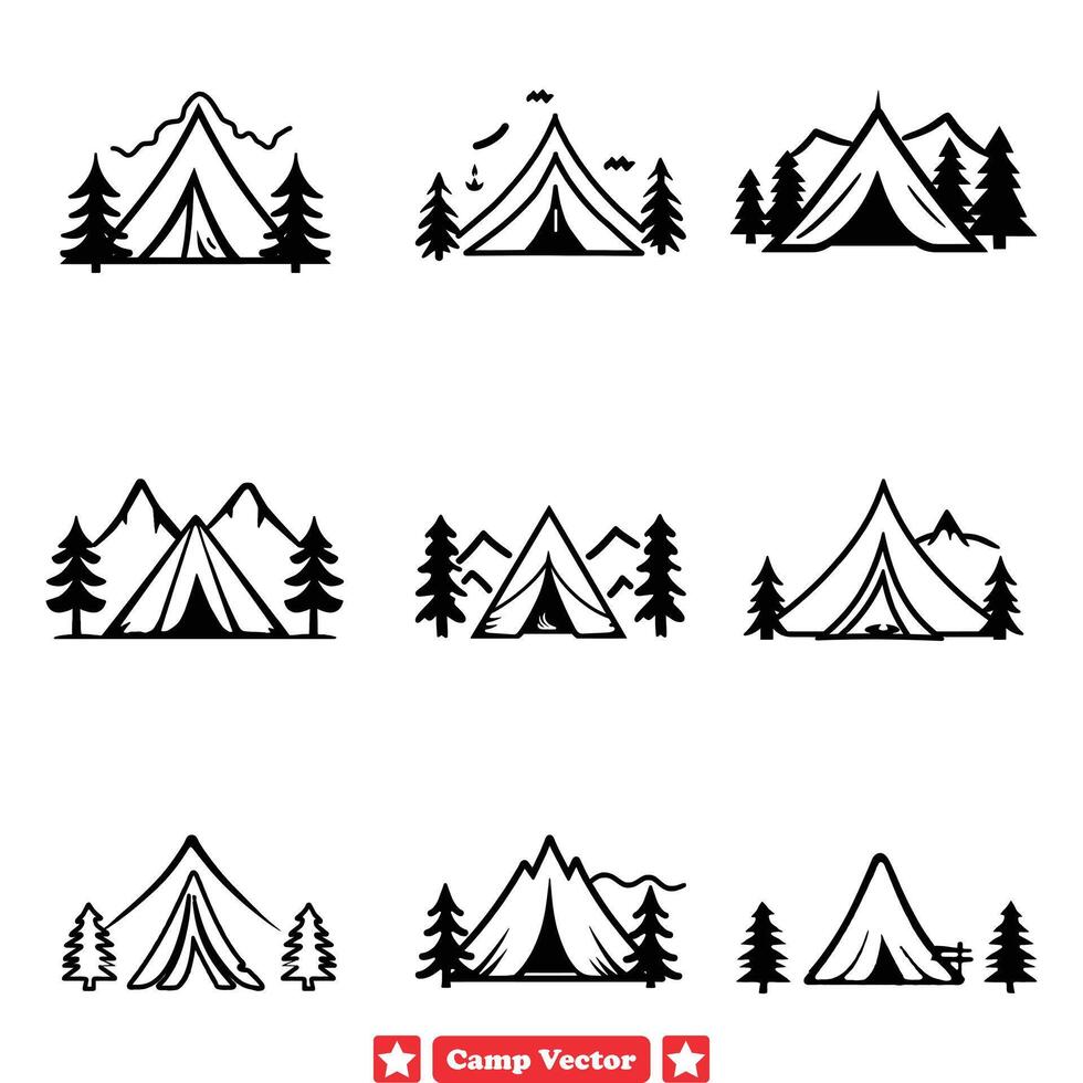 ai généré en dessous de le étoiles polyvalent camping vecteur silhouettes illustrant Extérieur excursions et camping amusement