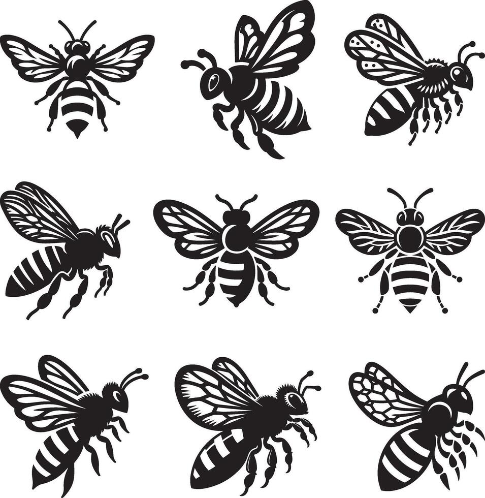 abeille en volant vecteur illustration icône ensemble sur une blanc Contexte.