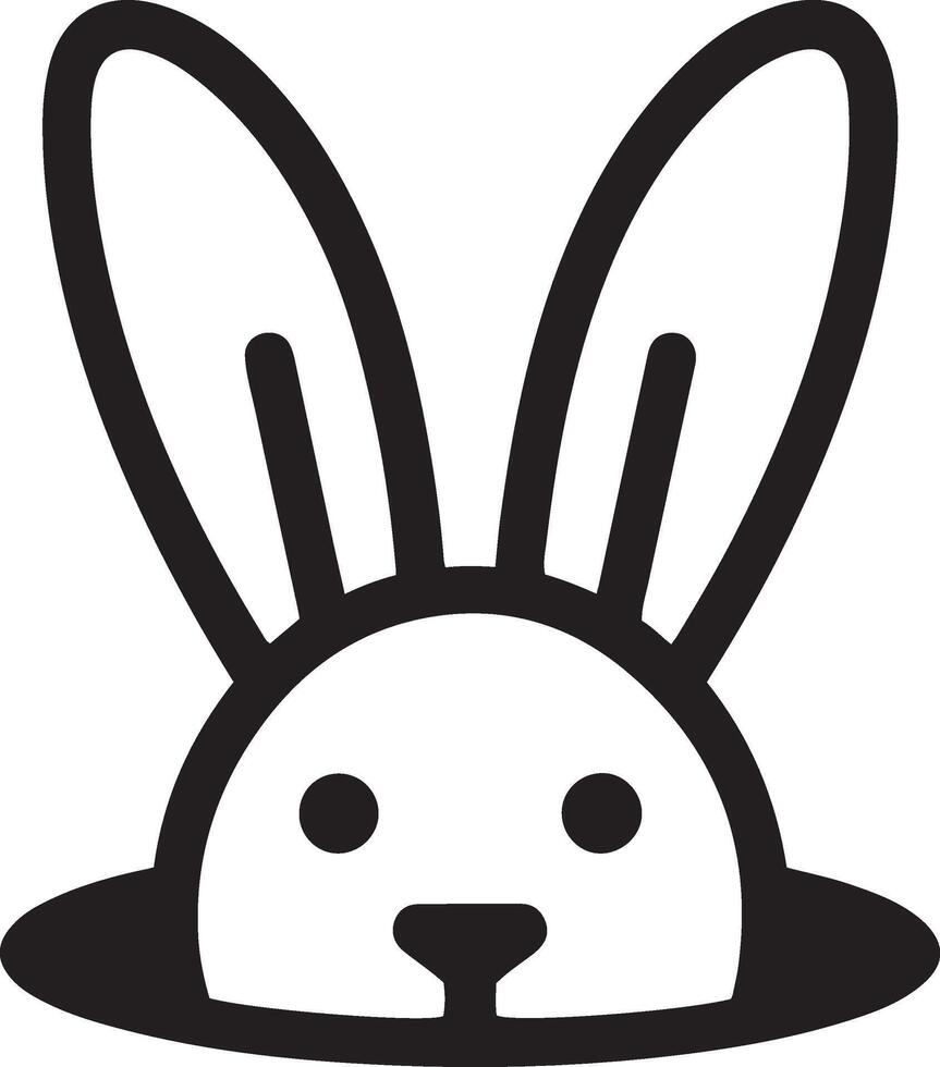 une mignonne lapin regards en dehors de une trou. lapin pour Pâques conception. dessin animé oreilles sur une blanc Contexte. vecteur illustration de lapin lapin logo ligne art style Facile conception noir contour