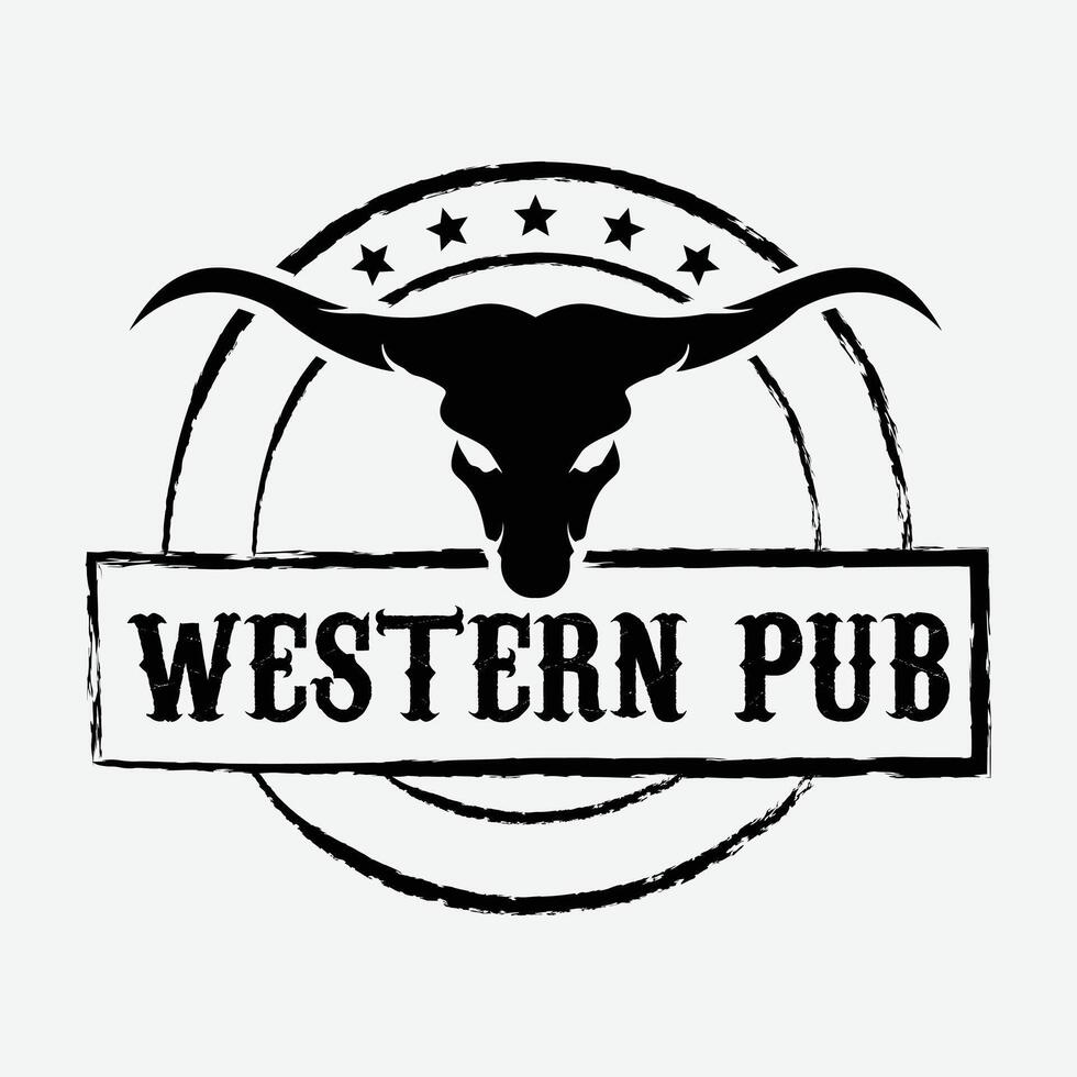 occidental pub vache buffle crâne logo. sauvage Ouest cow-boy logo. taureau logo conception pour votre affaires ranch. vecteur