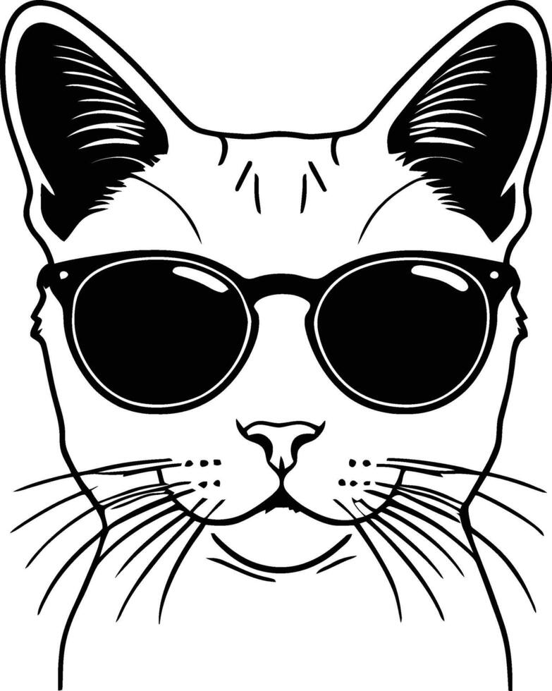 chat portant des lunettes de soleil, froussard chat, mode chat, élégant chat, nuances, ligne art vecteur