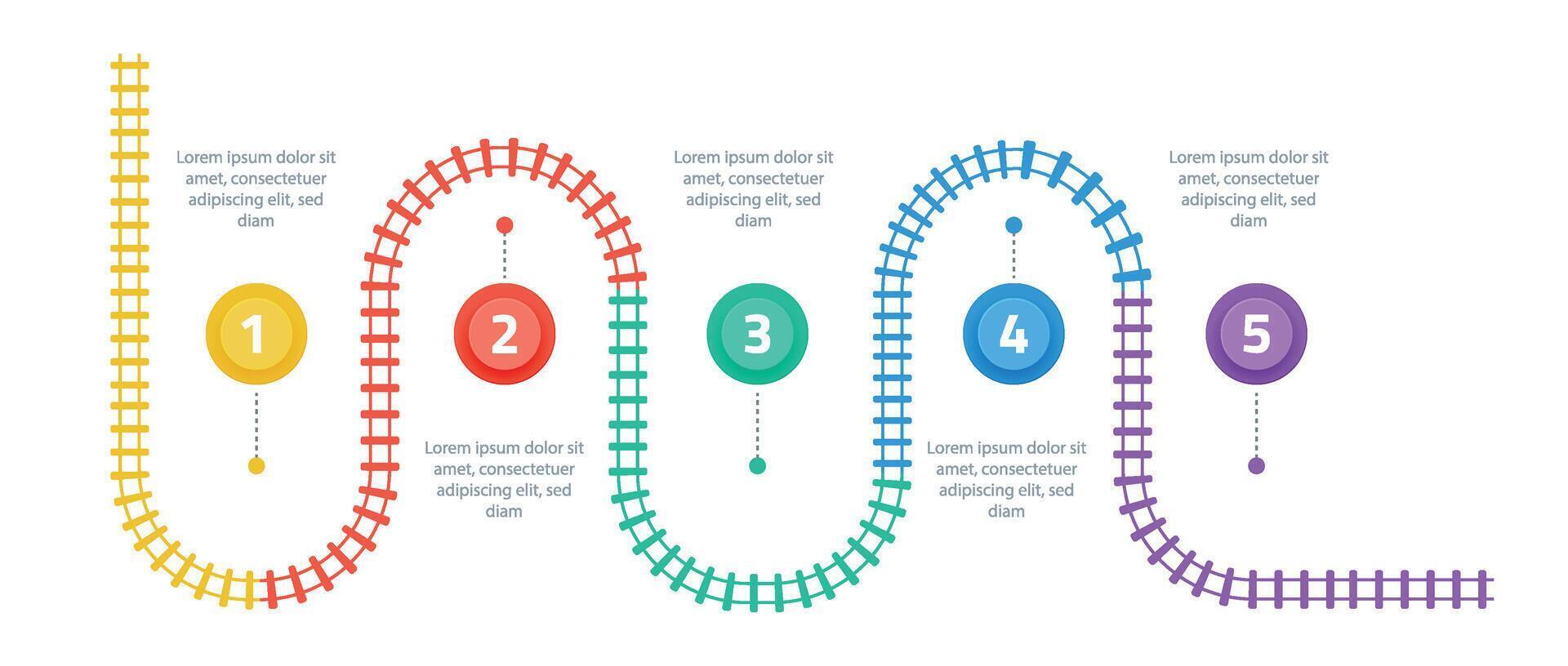 chemin de fer des pistes infographie. affaires modèle avec Nombres 5 les options ou pas. chemin de fer Facile icône, rail Piste direction, train des pistes coloré vecteur illustration sur une blanc Contexte.