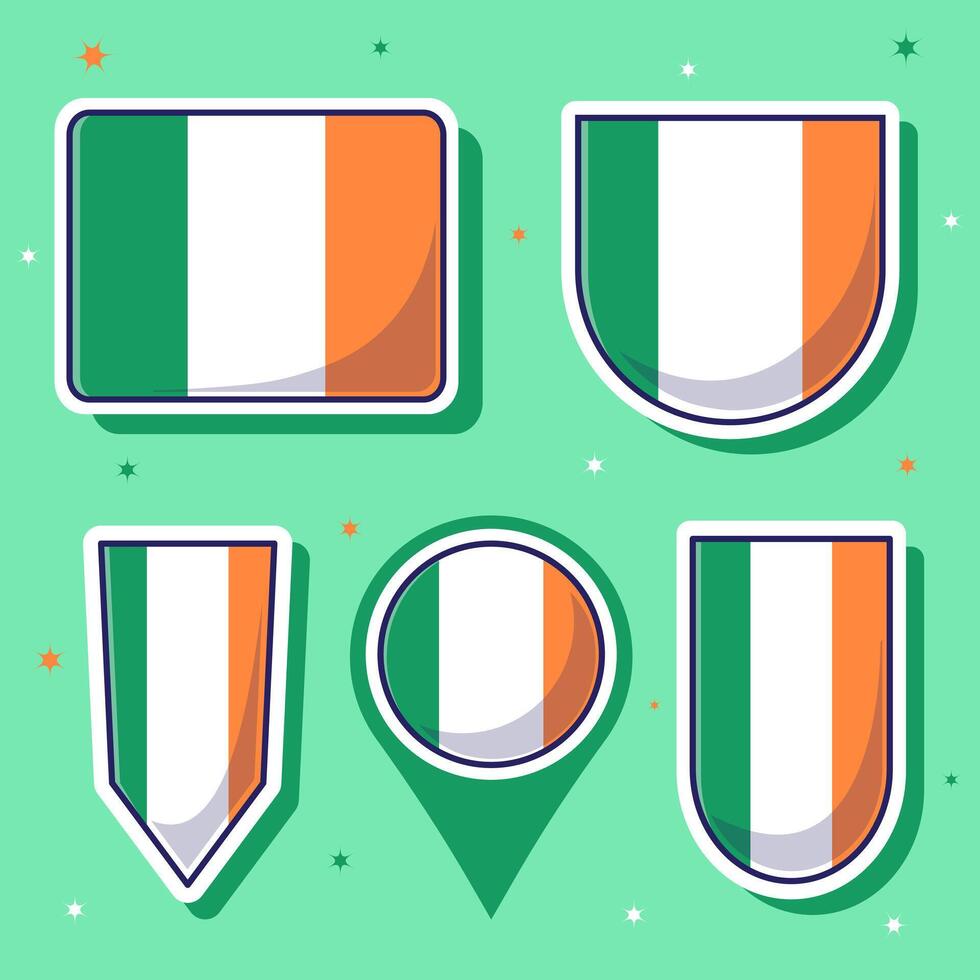 plat dessin animé vecteur illustration de Irlande nationale drapeau avec beaucoup formes à l'intérieur