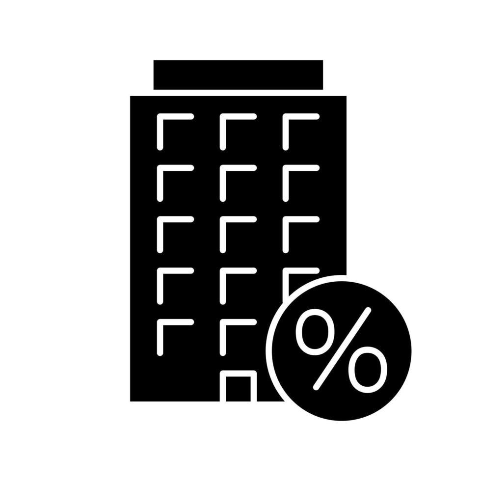 icône de glyphe de remise de prêt à domicile. Appartements et immeubles de grande hauteur taux d'intérêt hypothécaire. symbole de silhouette. espace négatif. illustration vectorielle isolée vecteur