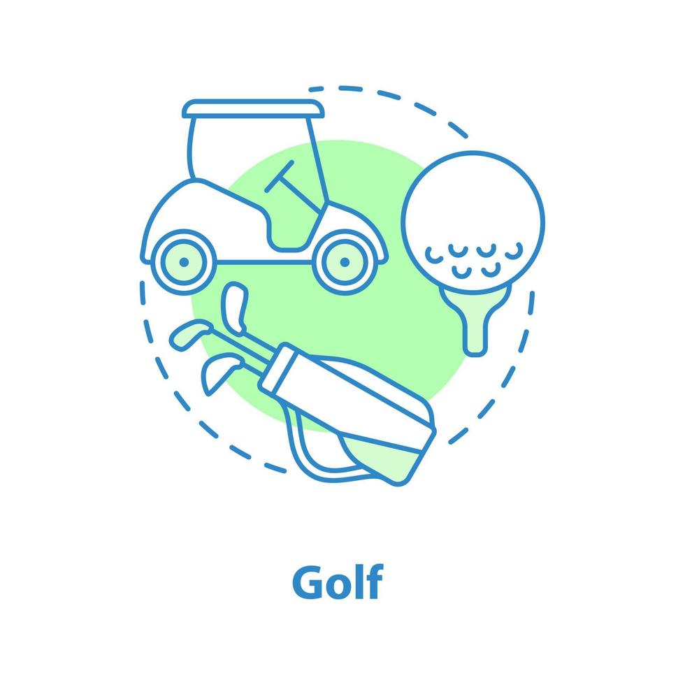 icône de concept de golf. illustration de fine ligne d'idée d'activités de plein air. balle de golf, bâton, voiture. dessin de contour isolé de vecteur