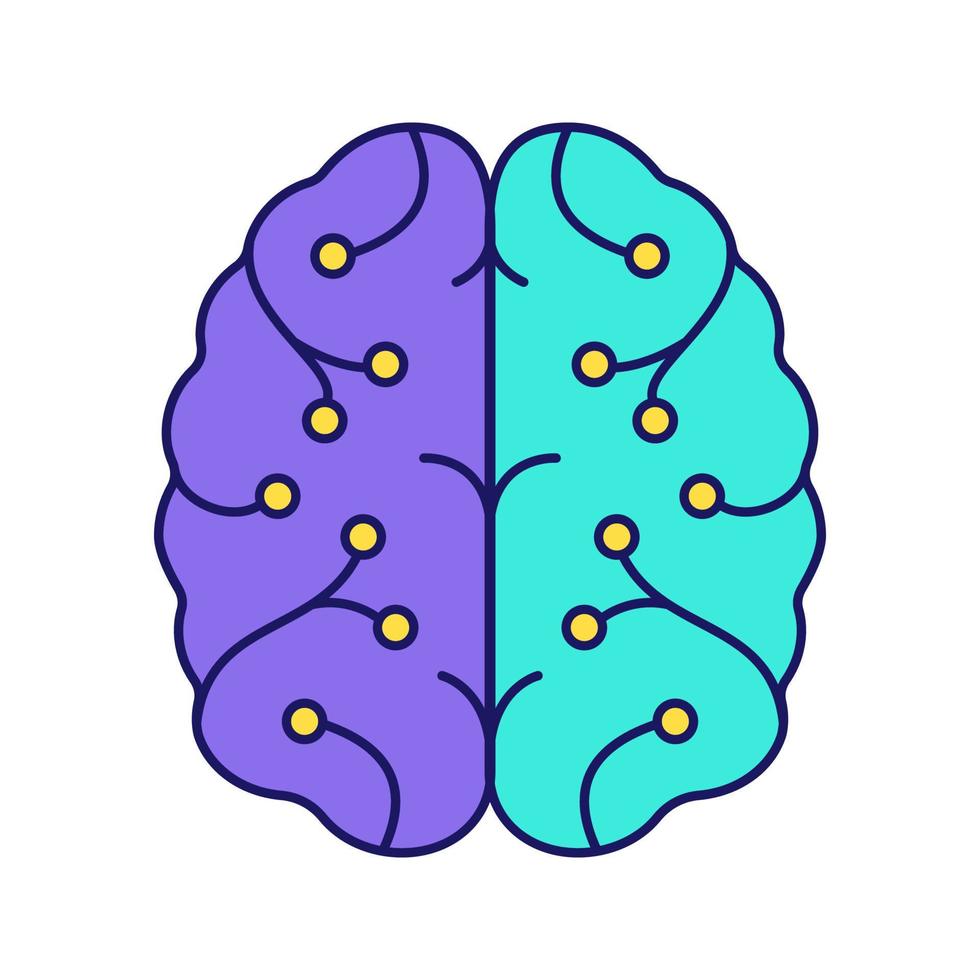 icône de couleur ai. cerveau numérique. intelligence artificielle. neurotechnologie. réseau neuronal. apprentissage automatique. illustration vectorielle isolée vecteur