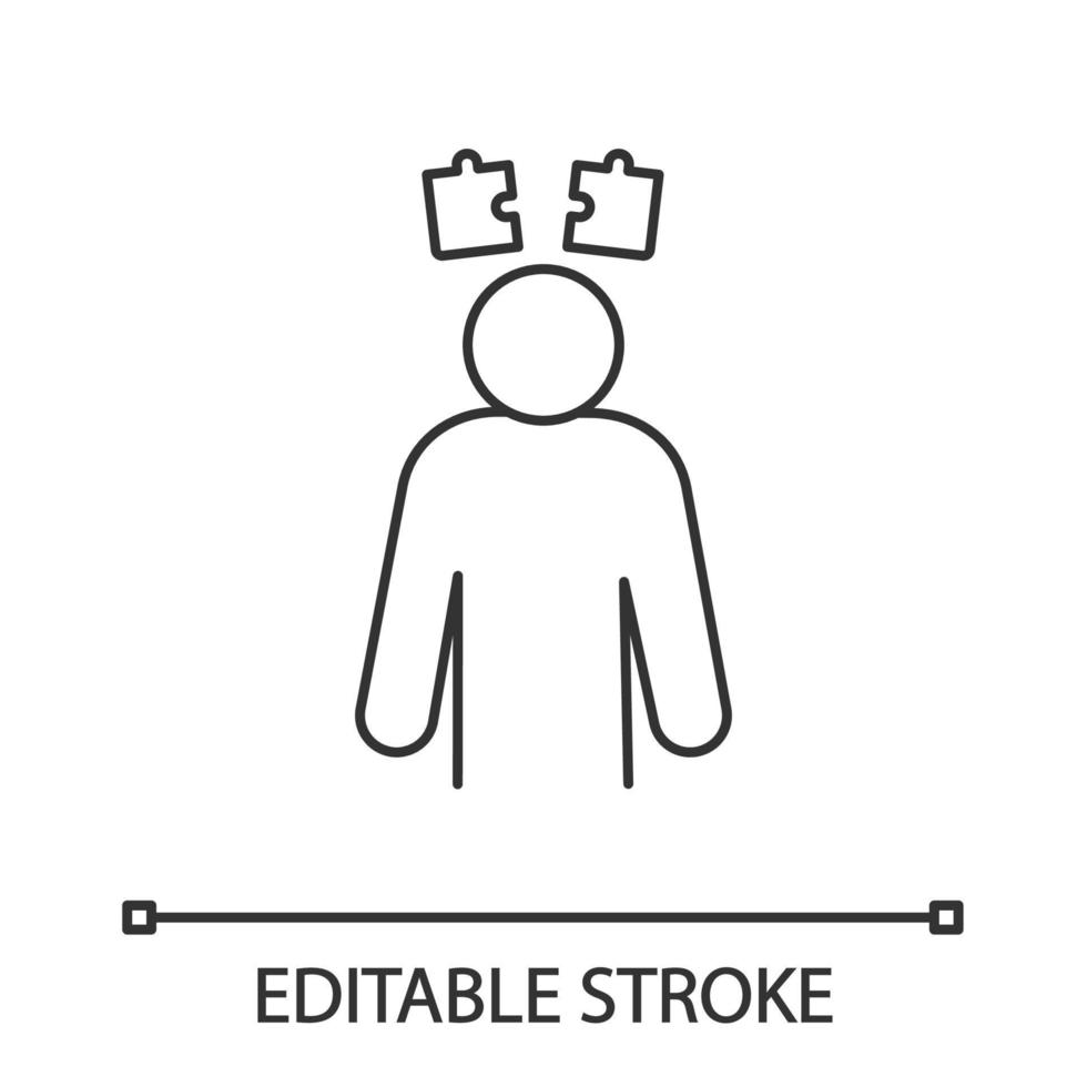 icône linéaire de confusion. recherche de solutions. illustration de la ligne mince. résolution de problème. pensée. personne troublée. symptôme de stress. symbole de contour. dessin de contour isolé de vecteur. trait modifiable vecteur