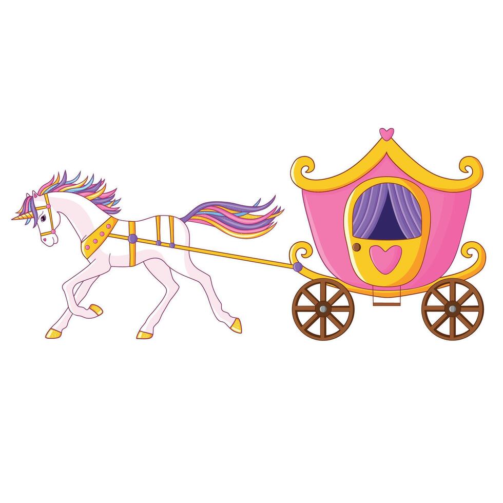 magnifique Licorne est conduite une rose le chariot pour une Princesse vecteur
