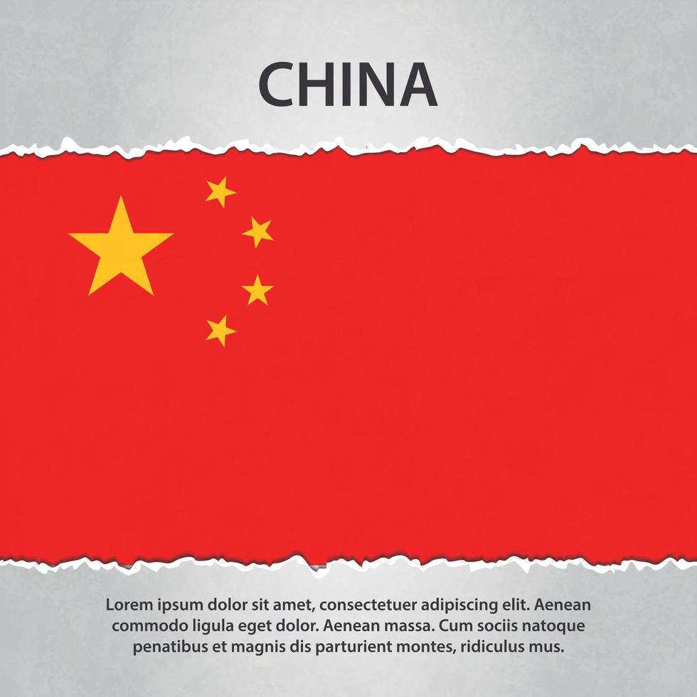 drapeau de la Chine sur papier déchiré vecteur