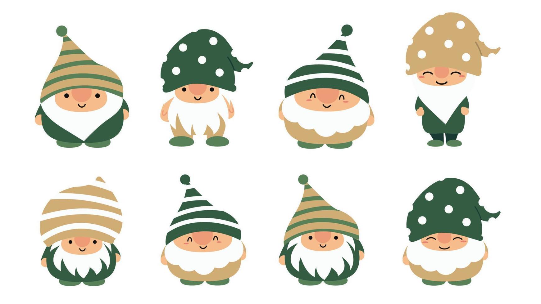 petits gnomes et elfes mignons de jardin en style dessin animé. fées caractéristiques pour les enfants et les enfants. Conception de gnome kawaii et d'elfe magique. illustration vectorielle. vecteur