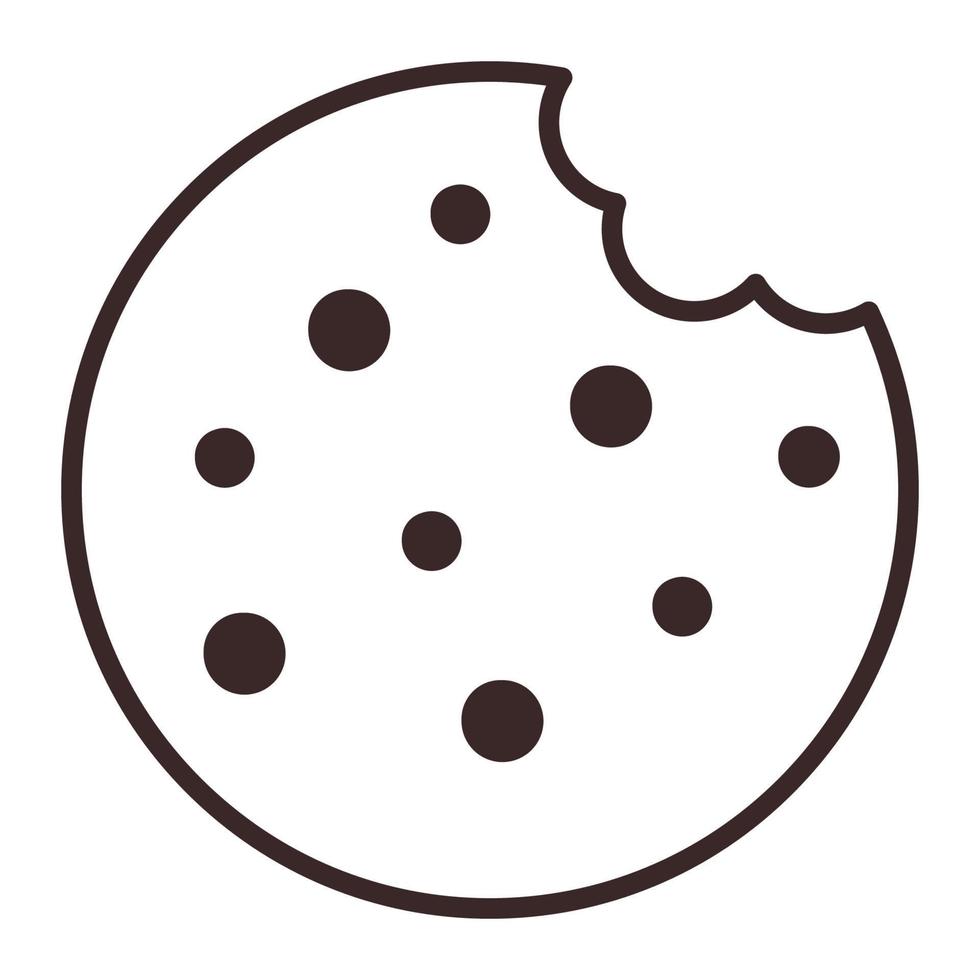 biscuit mordu avec l'icône de miettes de chocolat. style plat. biscuit traditionnel aux pépites de chocolat pour logo, autocollant, impression, recette, menu, emballage, conception et décoration de boulangerie vecteur