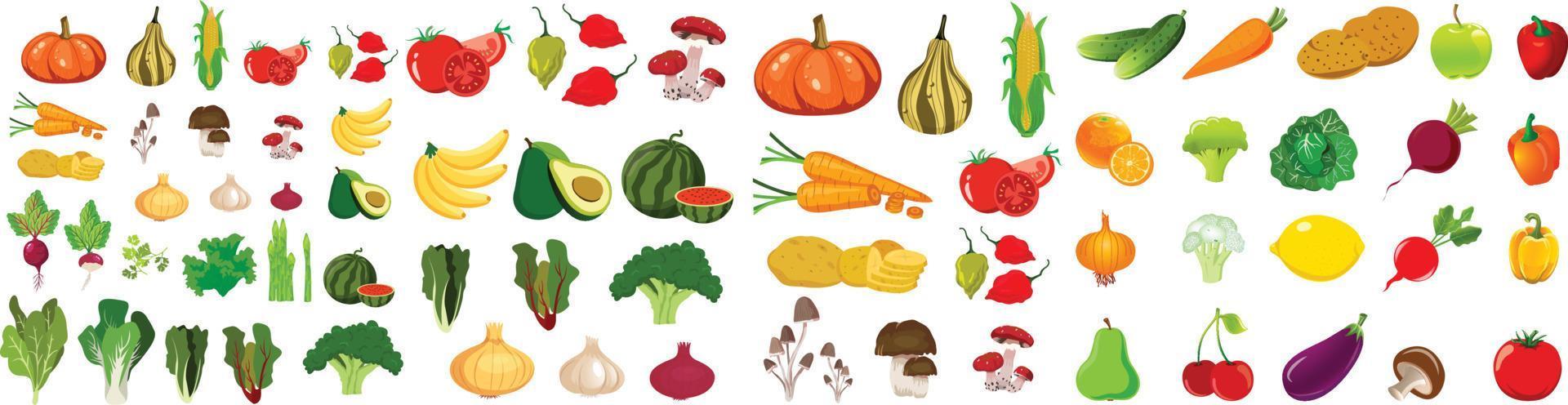Ensemble de vecteurs d'icônes de glyphe de nourriture de légumes de baies de fruits, icônes de ligne de légumes, ensemble d'icônes de légumes vecteur