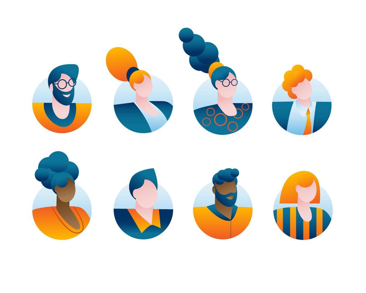 portraits de divers personnages dans un style plat vecteur