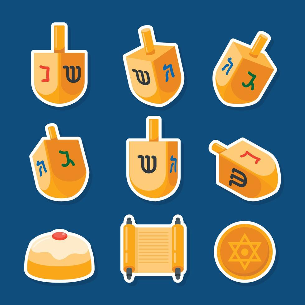 ensemble d'autocollants d'éléments dreidel hanukkah vecteur