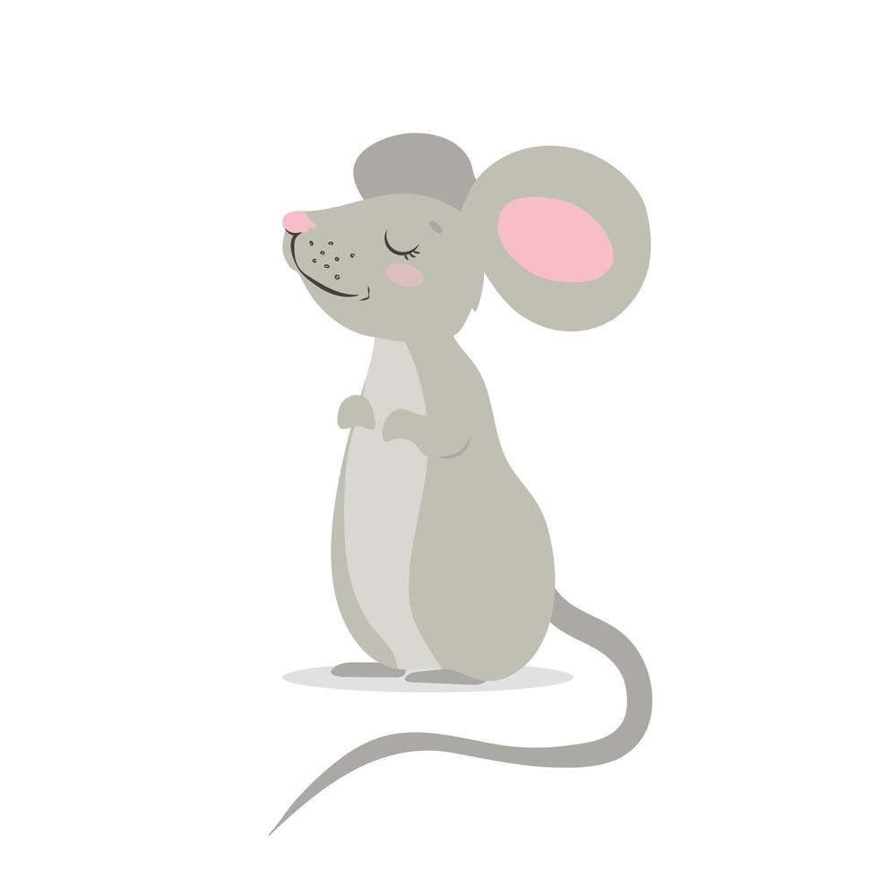 souris mignonne, illustration enfantine vectorielle dans un style plat. pour l'affiche, la carte de voeux et la conception de bébé. vecteur