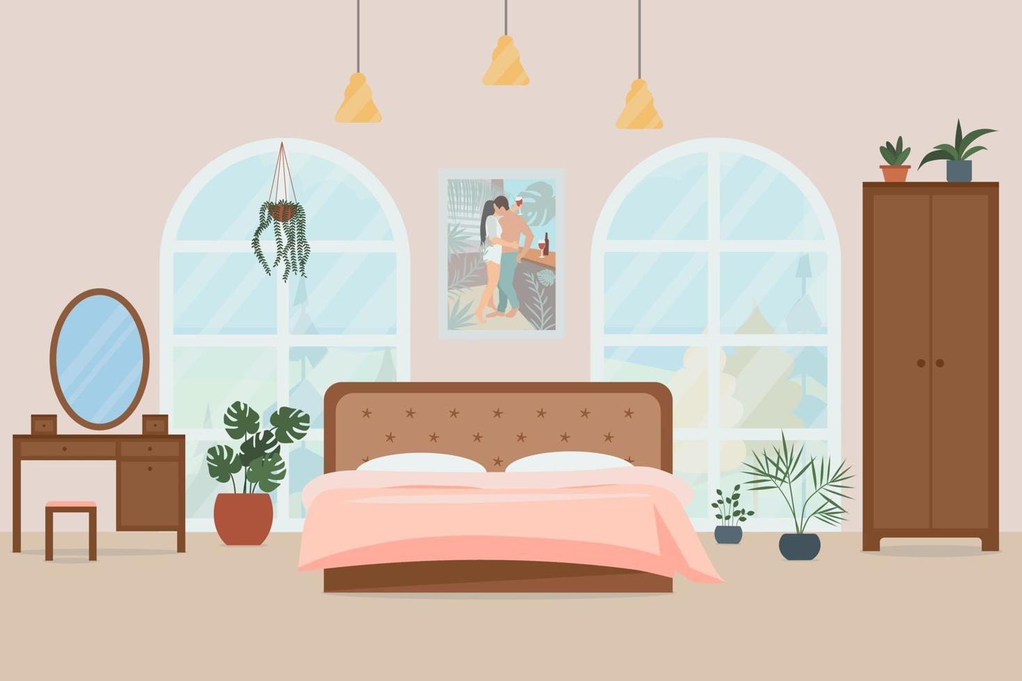 intérieur de chambre confortable. illustration vectorielle dans un style plat. vecteur