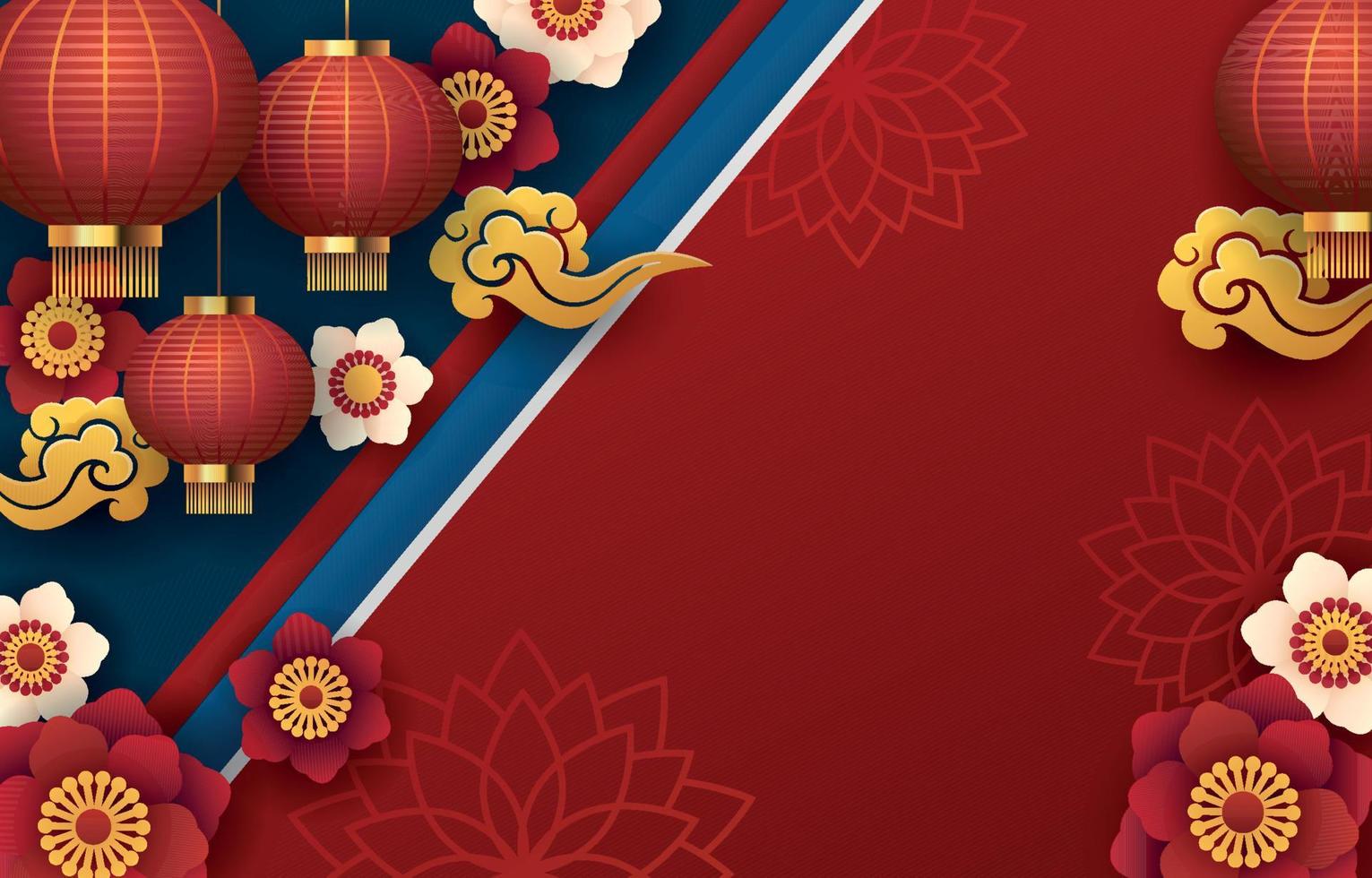 fond de nouvel an chinois avec lanterne et fleur vecteur