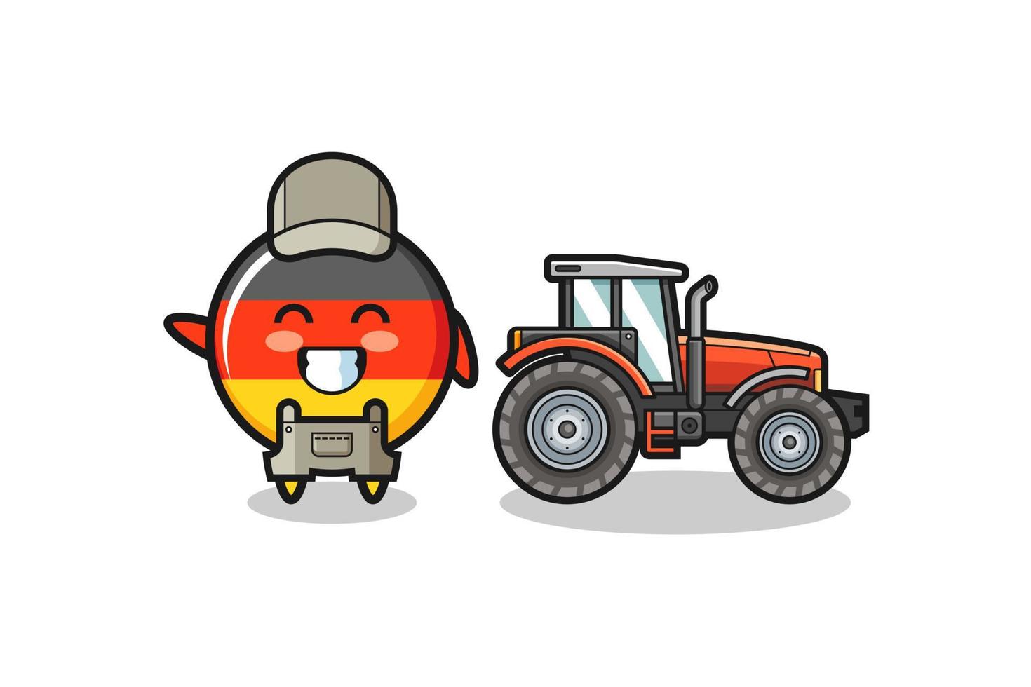 La mascotte d'agriculteur du drapeau de l'Allemagne debout à côté d'un tracteur vecteur