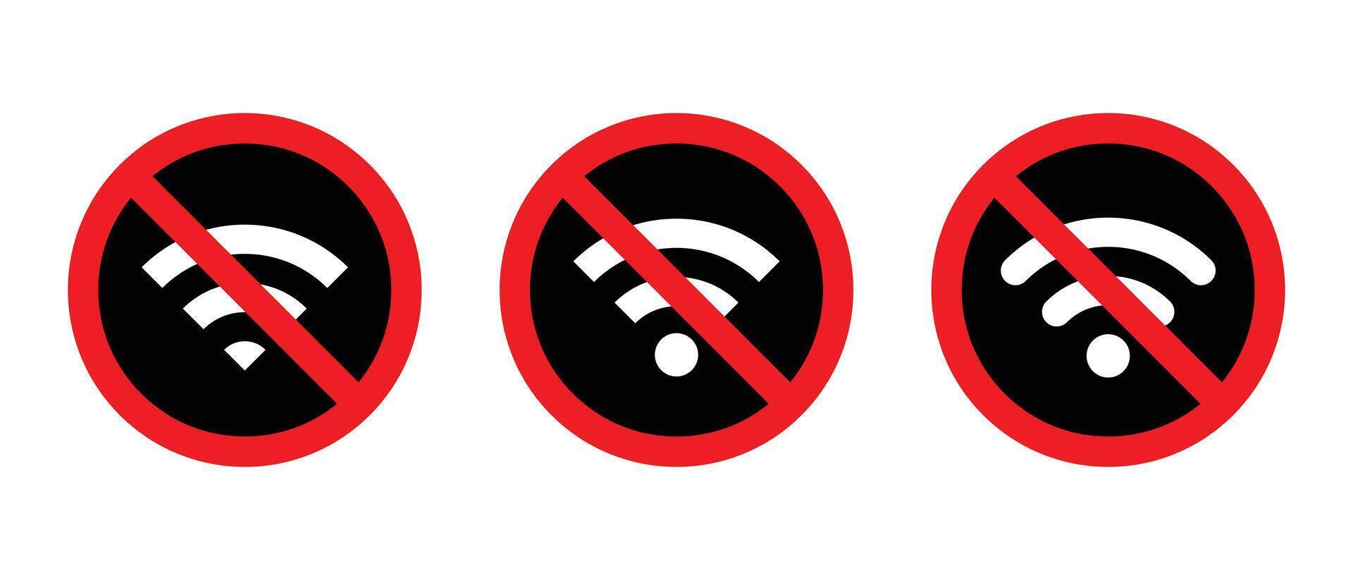 non Wifi signe icône ensemble. sans fil réseau avec interdiction symbole vecteur