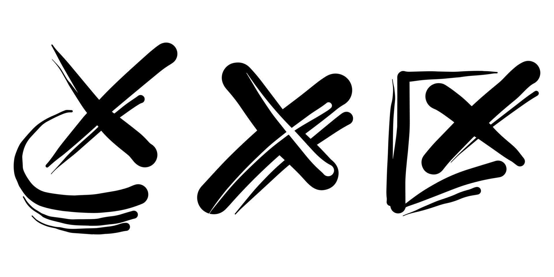 croix dessinée à la main. doodle ensemble de mauvais signe ou de fausse marque. illustration vectorielle vecteur
